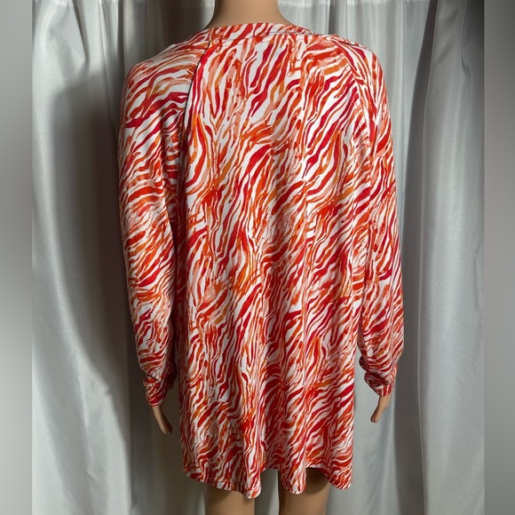 Anne Klein Women’s Animal Print Long Sleeve Blouse Pullover Orange Size XL - Picture 10 of 11